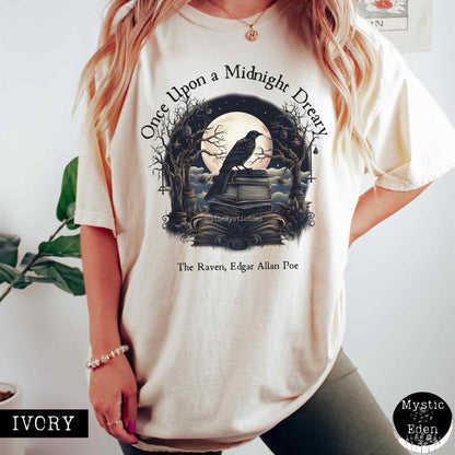 T-Shirt Ivory / S Vintage Edgar Allan Poe Shirt - Once upon a midnight dreary The Mystic Eden