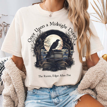 T-Shirt Ivory / S Vintage Edgar Allan Poe Shirt - Once upon a midnight dreary The Mystic Eden