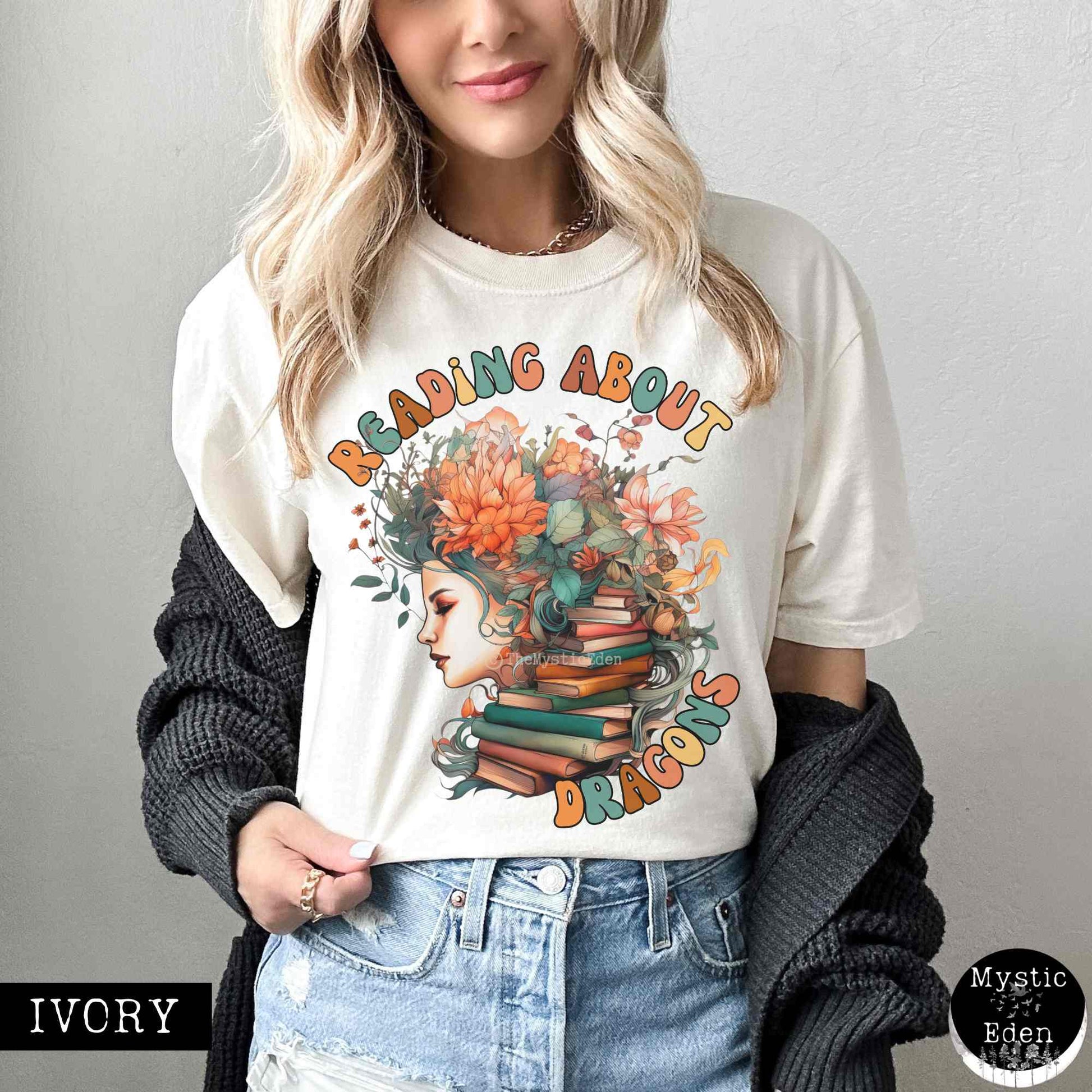 T-Shirt Ivory / S Vintage Reading About Dragons Bookish T-Shirt The Mystic Eden