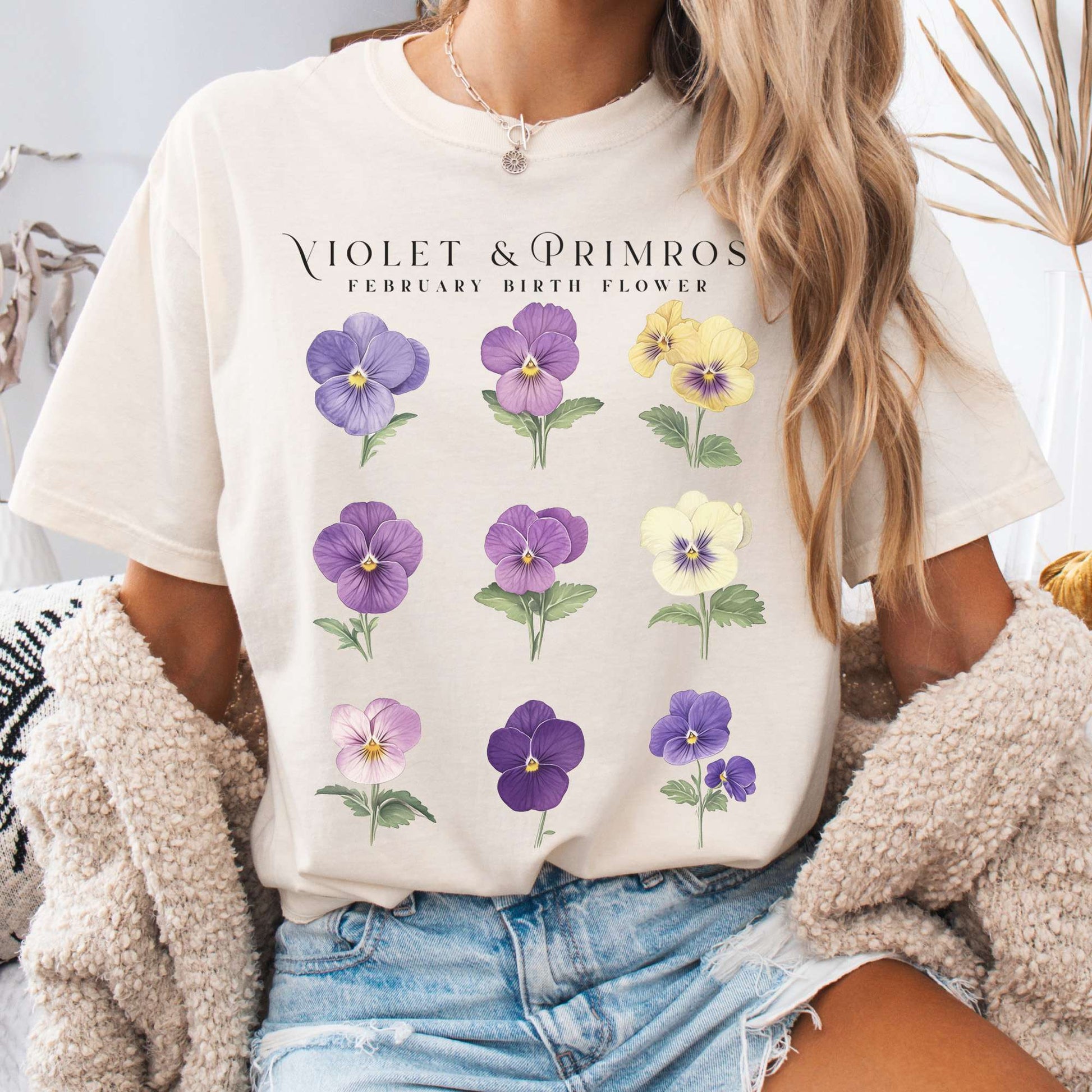 T-Shirt Ivory / S Violet & Primrose February Birth Month Flower Shirt The Mystic Eden