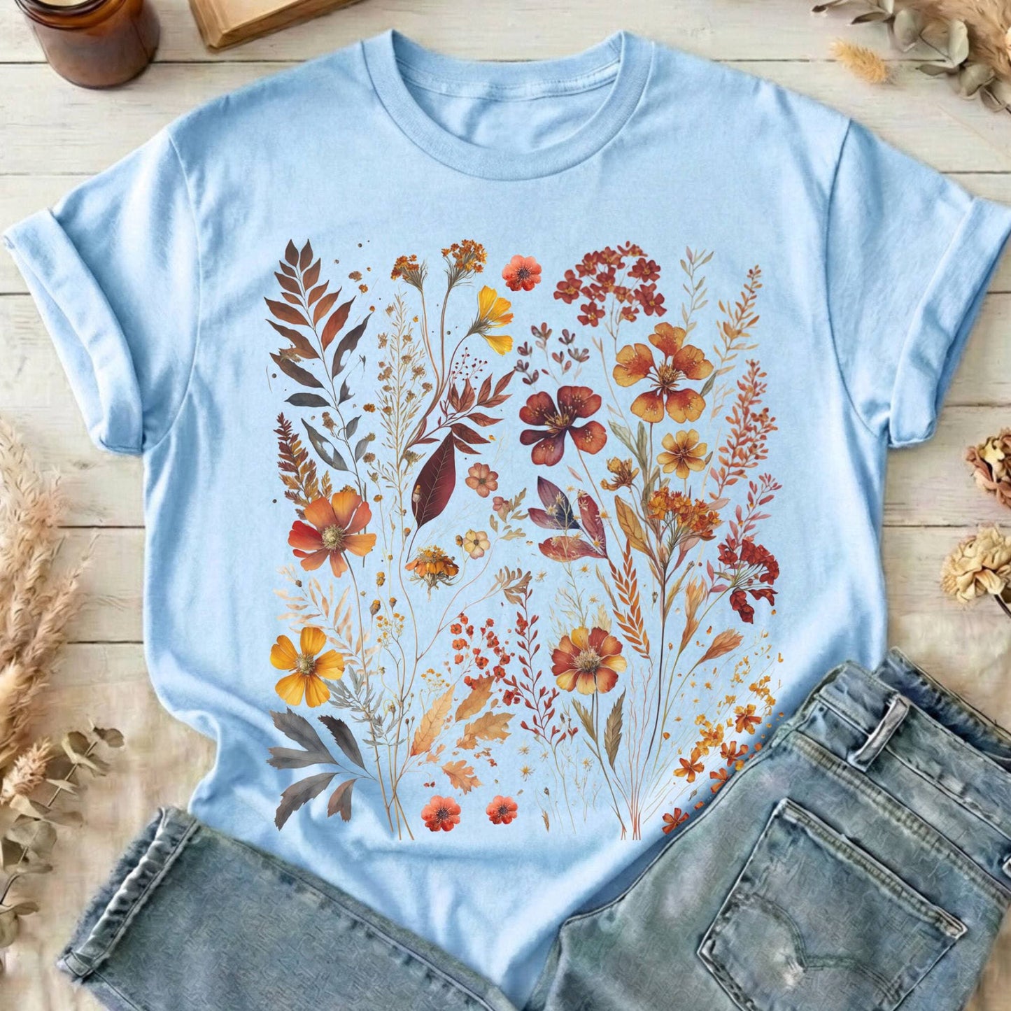 T-Shirt Light Blue / S Autumn Cottagecore Wildflowers T-Shirt The Mystic Eden