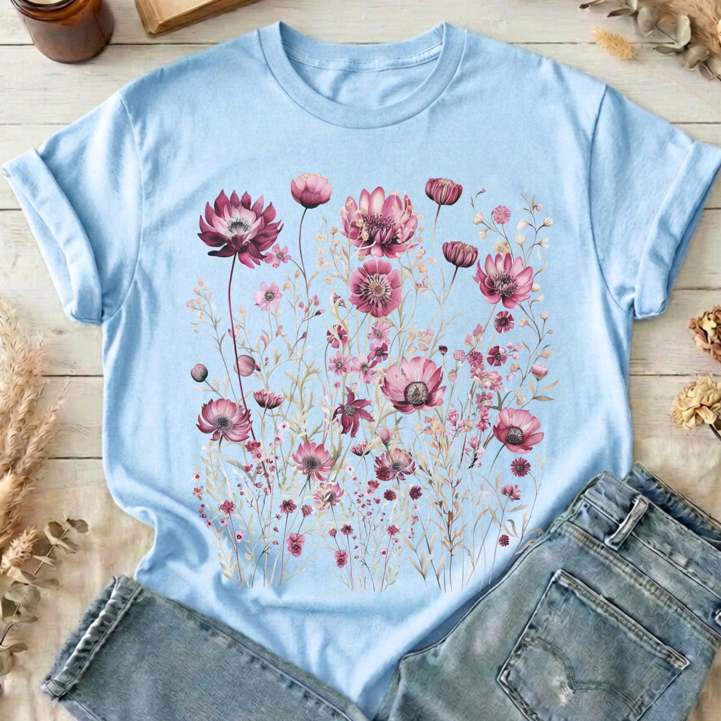 T-Shirt Light Blue / S Maroon Wildflower T-Shirt The Mystic Eden