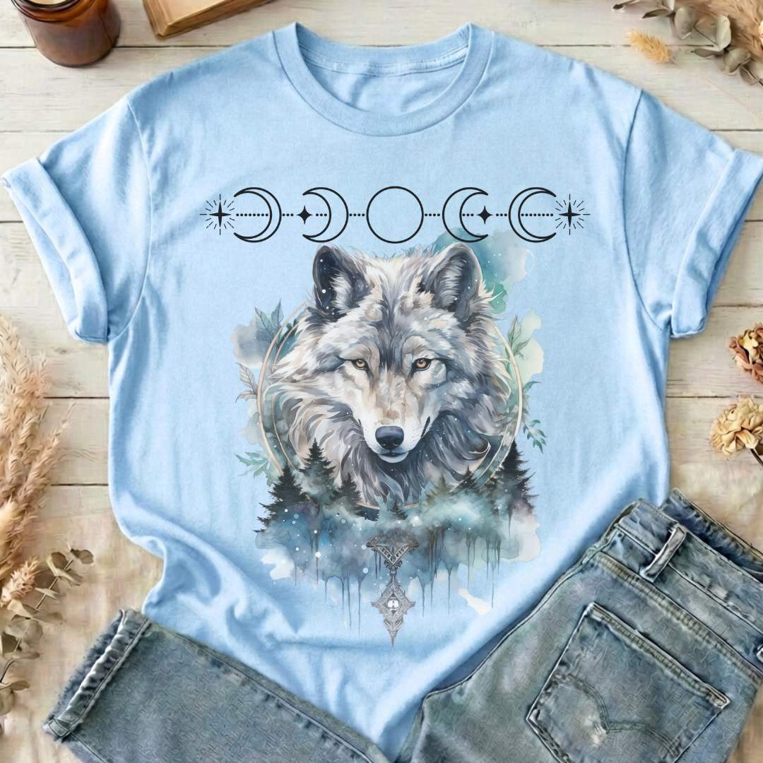 T-Shirt Light Blue / S Moonlit Wolf T-Shirt The Mystic Eden