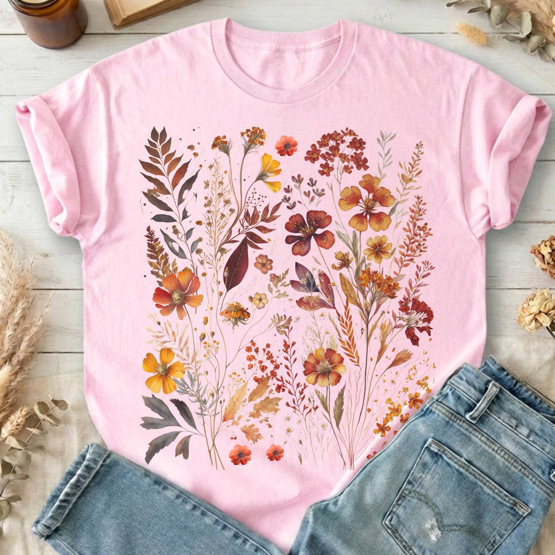T-Shirt Light Pink / S Autumn Cottagecore Wildflowers T-Shirt The Mystic Eden