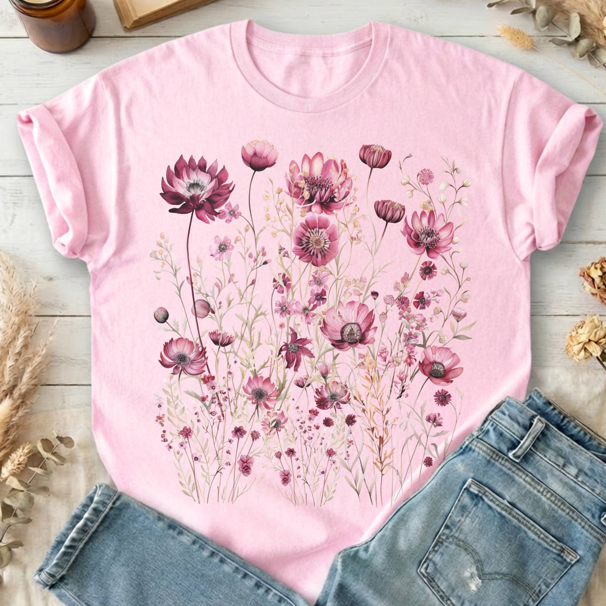 T-Shirt Light Pink / S Maroon Wildflower T-Shirt The Mystic Eden