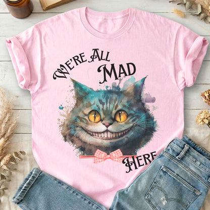 T-Shirt Light Pink / S We're All Mad Here Cheshire Cat T-Shirt The Mystic Eden