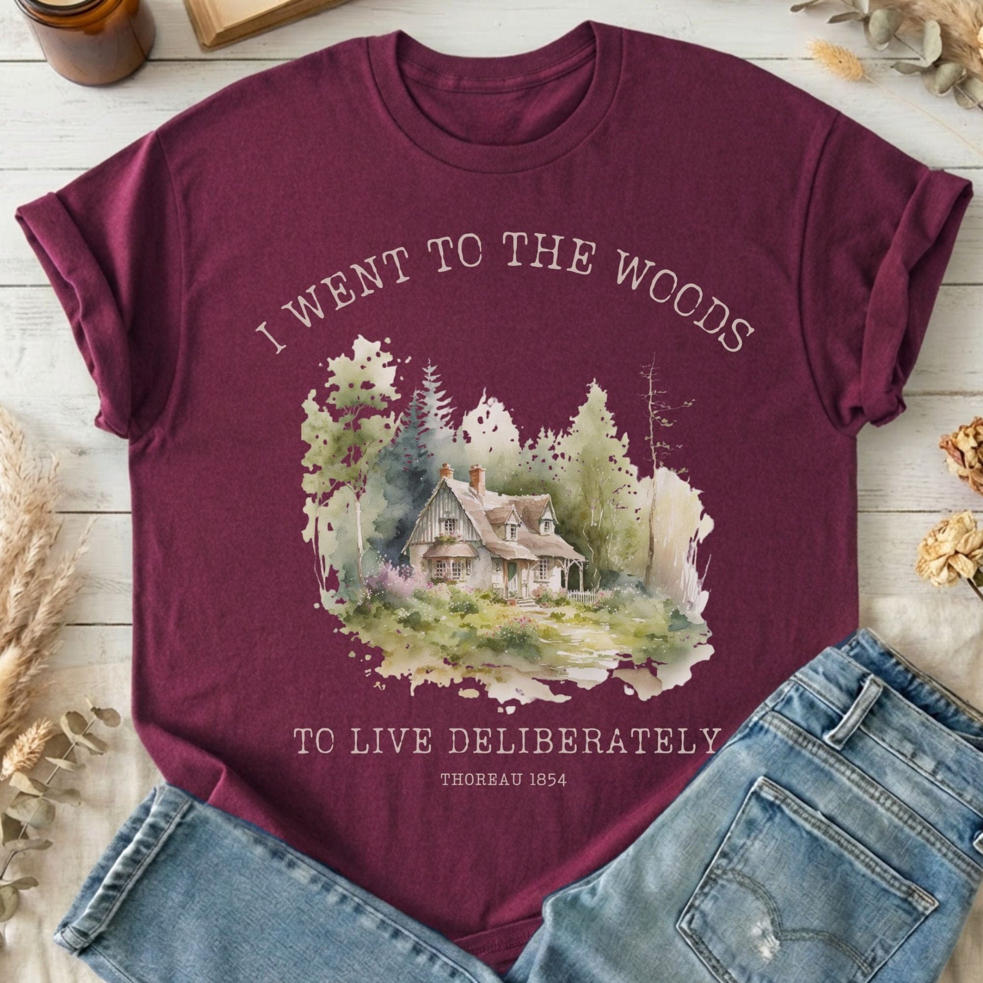 T-Shirt Maroon / S I Went To the Woods To Live Deliberately Thoreau T-Shirt The Mystic Eden