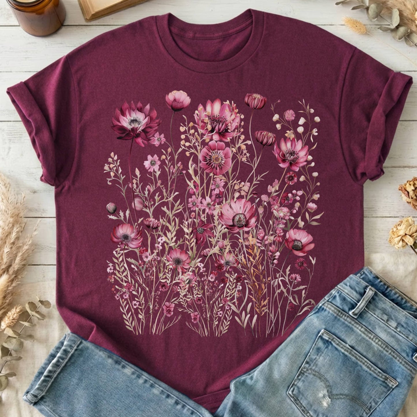 T-Shirt Maroon / S Maroon Wildflower T-Shirt The Mystic Eden