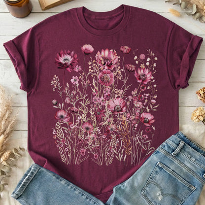 T-Shirt Maroon / S Maroon Wildflower T-Shirt The Mystic Eden