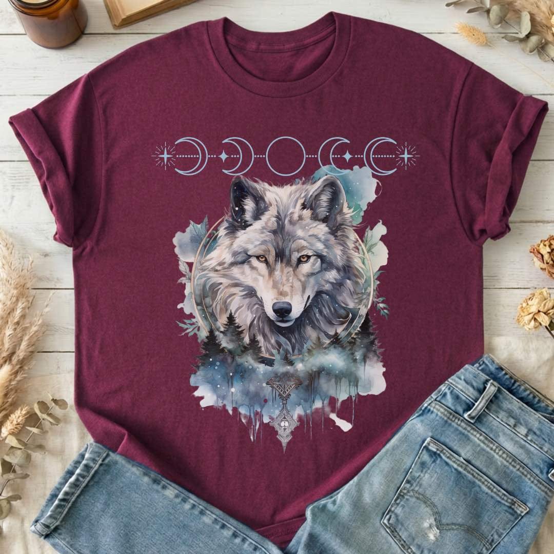 T-Shirt Maroon / S Moonlit Wolf T-Shirt The Mystic Eden
