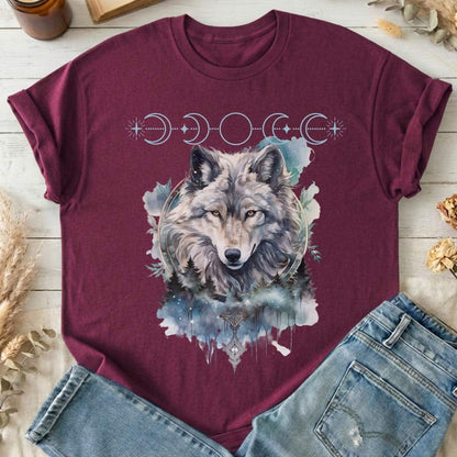 T-Shirt Maroon / S Moonlit Wolf T-Shirt The Mystic Eden