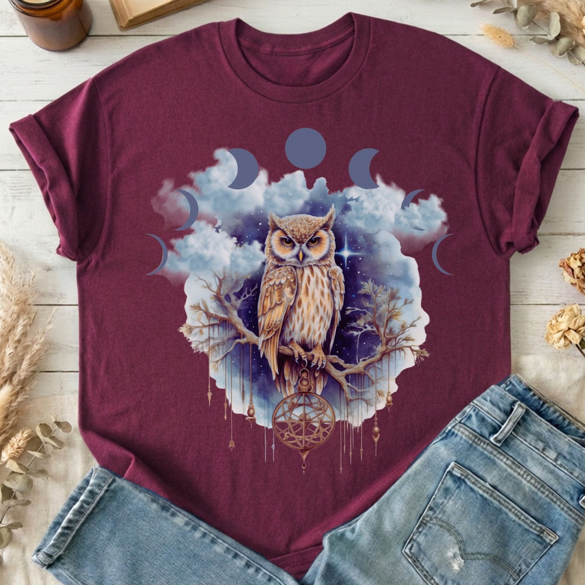 T-Shirt Maroon / S Mystical Owl T-Shirt The Mystic Eden