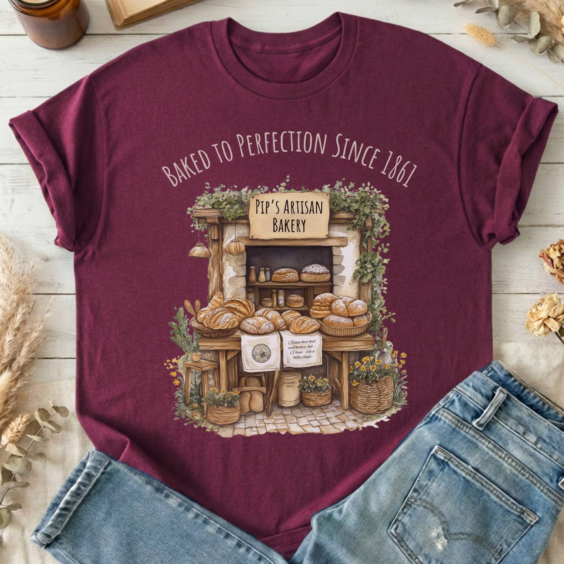 T-Shirt Maroon / S Pip's Artisan Bakery Great Expectations Dickens T-Shirt The Mystic Eden