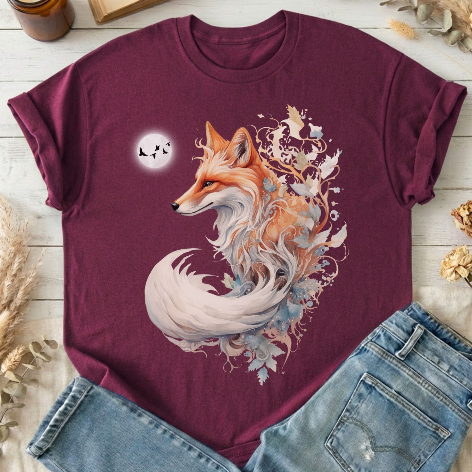 T-Shirt Maroon / S Whimsical Fox T-Shirt The Mystic Eden