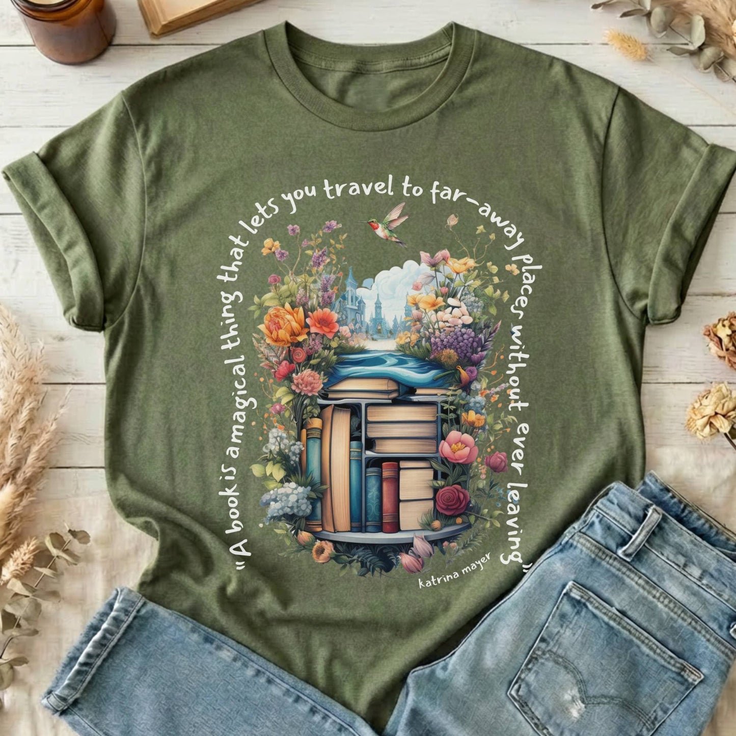 T-Shirt Military Green / S A Book Is A Magical Thing T-Shirt The Mystic Eden