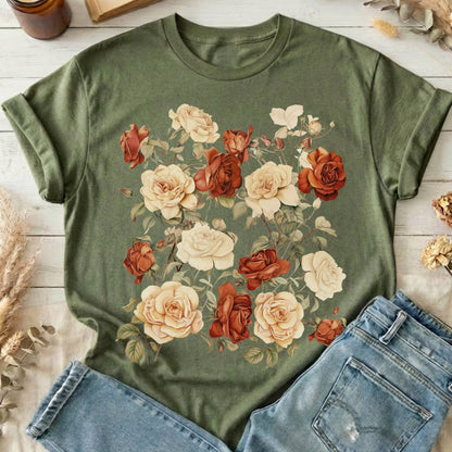 T-Shirt Military Green / S Dark Academia Roses T-Shirt The Mystic Eden