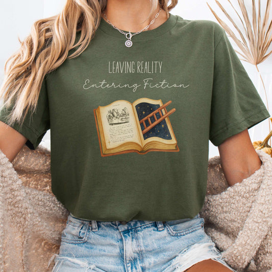 T-Shirt Military Green / S Entering Fiction Bella + Canvas Tee – Literary Escape Tee The Mystic Eden