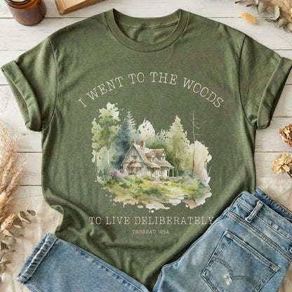 T-Shirt Military Green / S I Went To the Woods To Live Deliberately Thoreau T-Shirt The Mystic Eden
