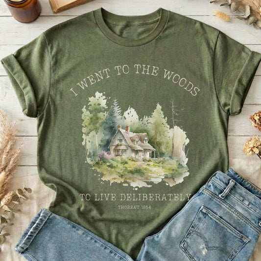 T-Shirt Military Green / S I Went To the Woods To Live Deliberately Thoreau T-Shirt The Mystic Eden