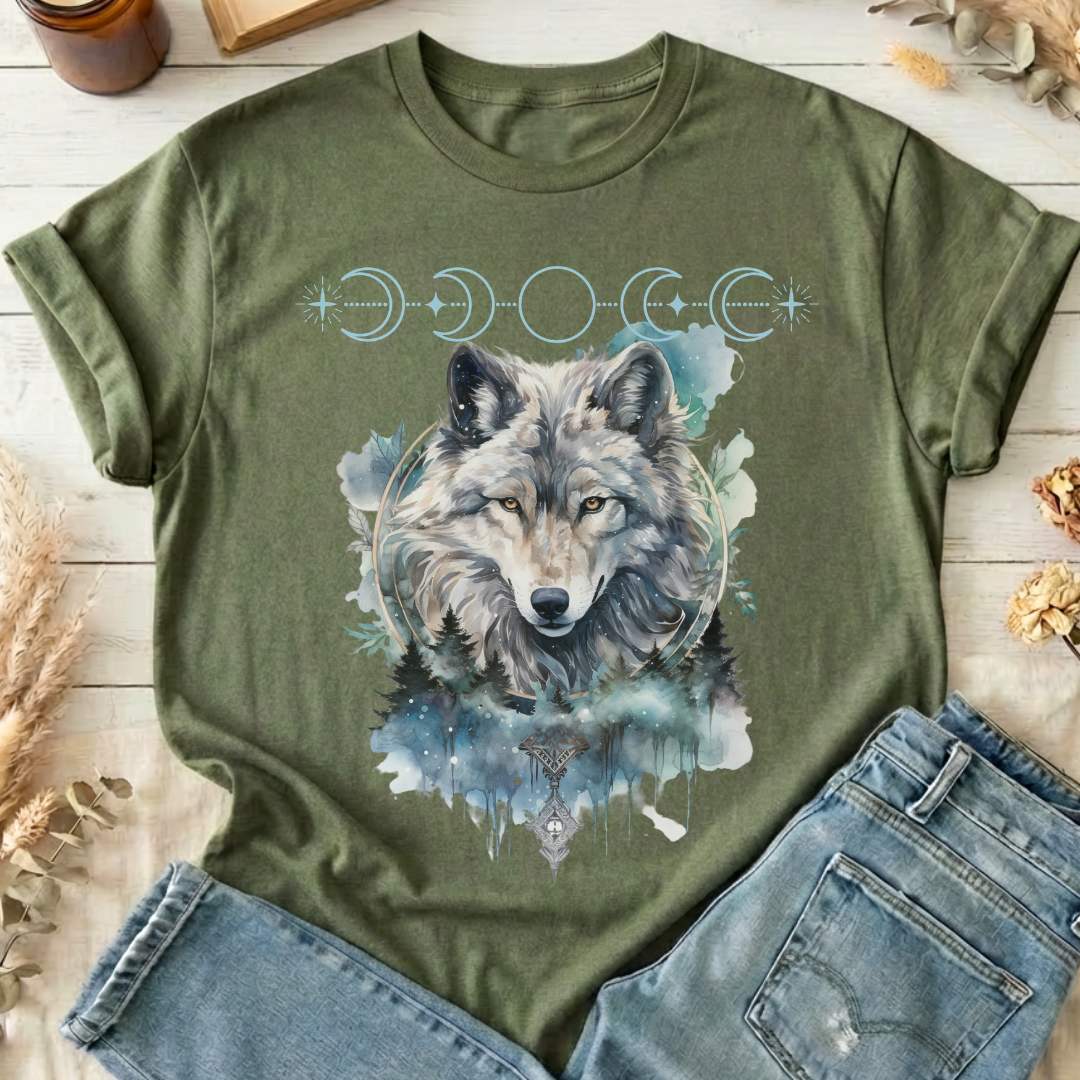 T-Shirt Military Green / S Moonlit Wolf T-Shirt The Mystic Eden