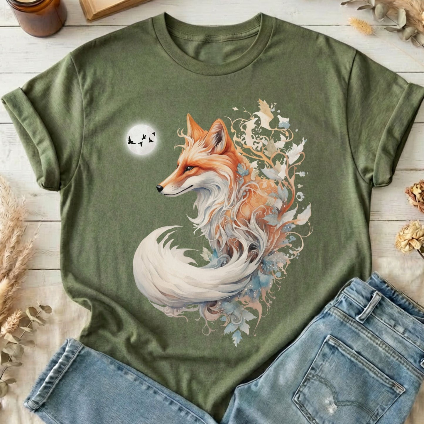 T-Shirt Military Green / S Whimsical Fox T-Shirt The Mystic Eden
