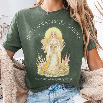 T-Shirt Moss / S Áine’s Solstice Tea Garden Celtic Goddess Tee The Mystic Eden