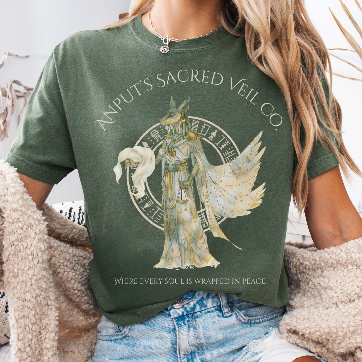 T-Shirt Moss / S Anput's Sacred Veil Co Egyptian Mythology The Mystic Eden