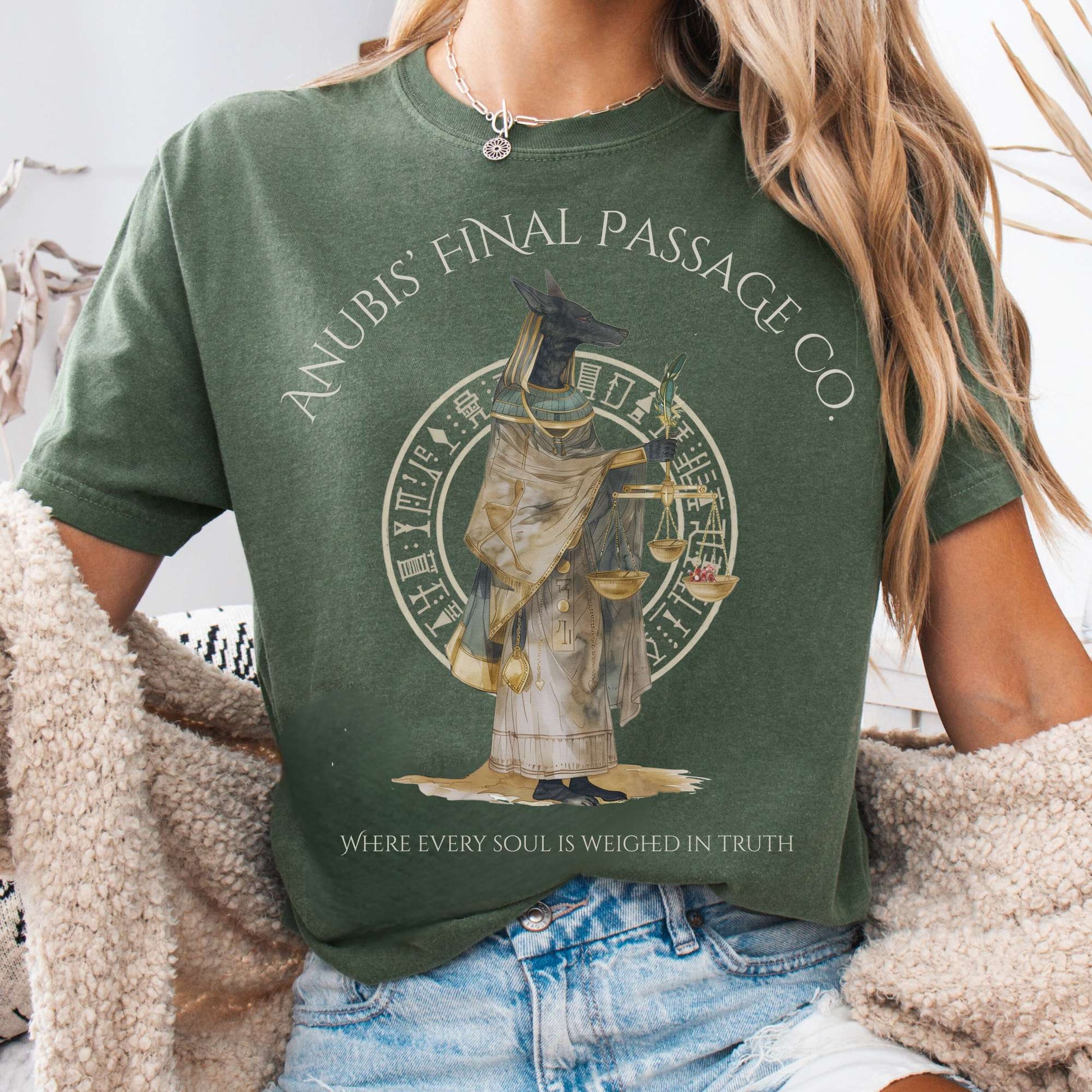 T-Shirt Moss / S Anubis' Final Passage Co Egyptian Mythology The Mystic Eden
