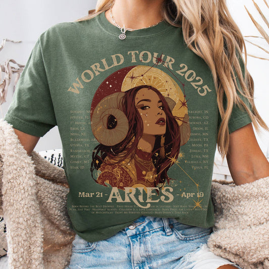 T-Shirt Moss / S Aries Concert T-Shirt - Zodiac World Tour 2025 Shirt The Mystic Eden