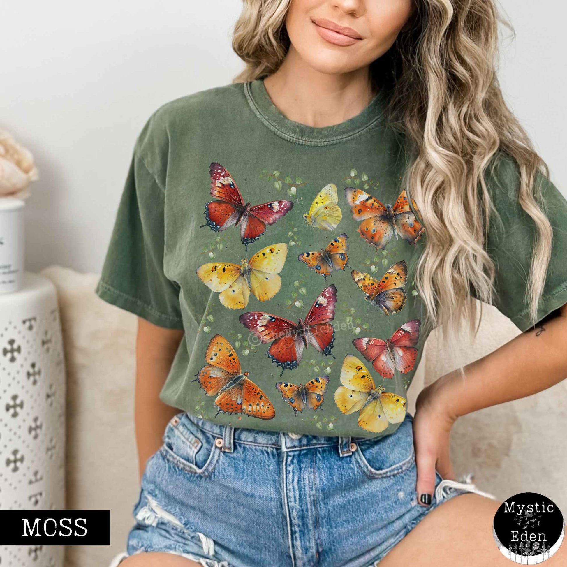 T-Shirt Moss / S Bright Butterflies Cottagecore T-shirt The Mystic Eden