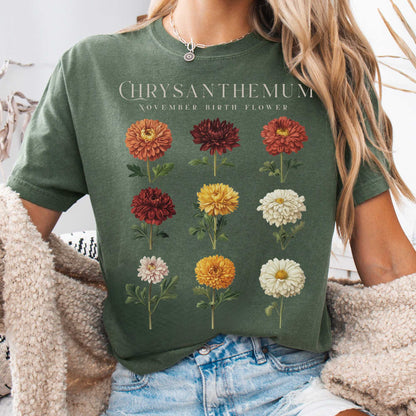T-Shirt Moss / S Chrysanthemum November Birth Month Flower Shirt The Mystic Eden