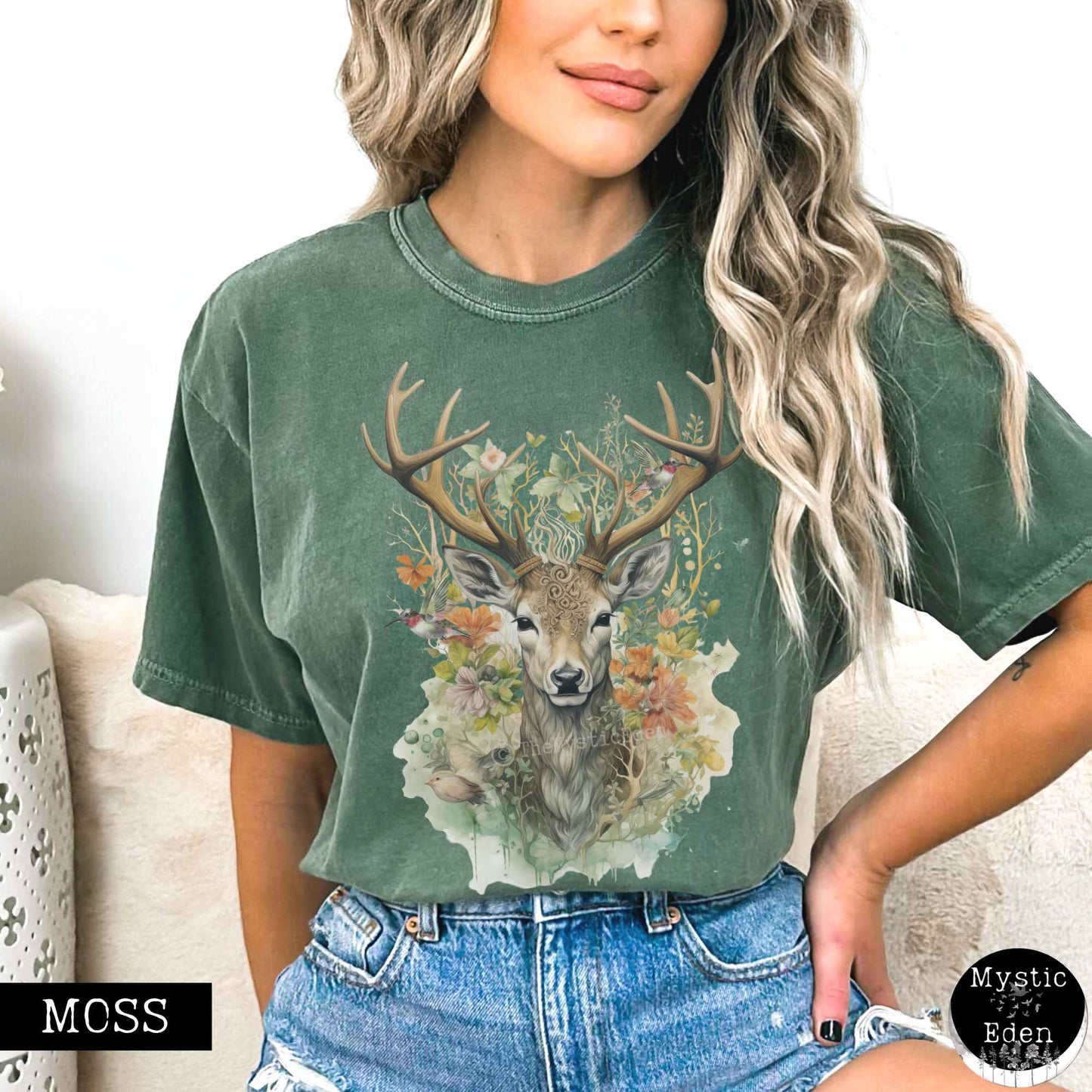 T-Shirt Moss / S Cottagecore deer floral shirt The Mystic Eden