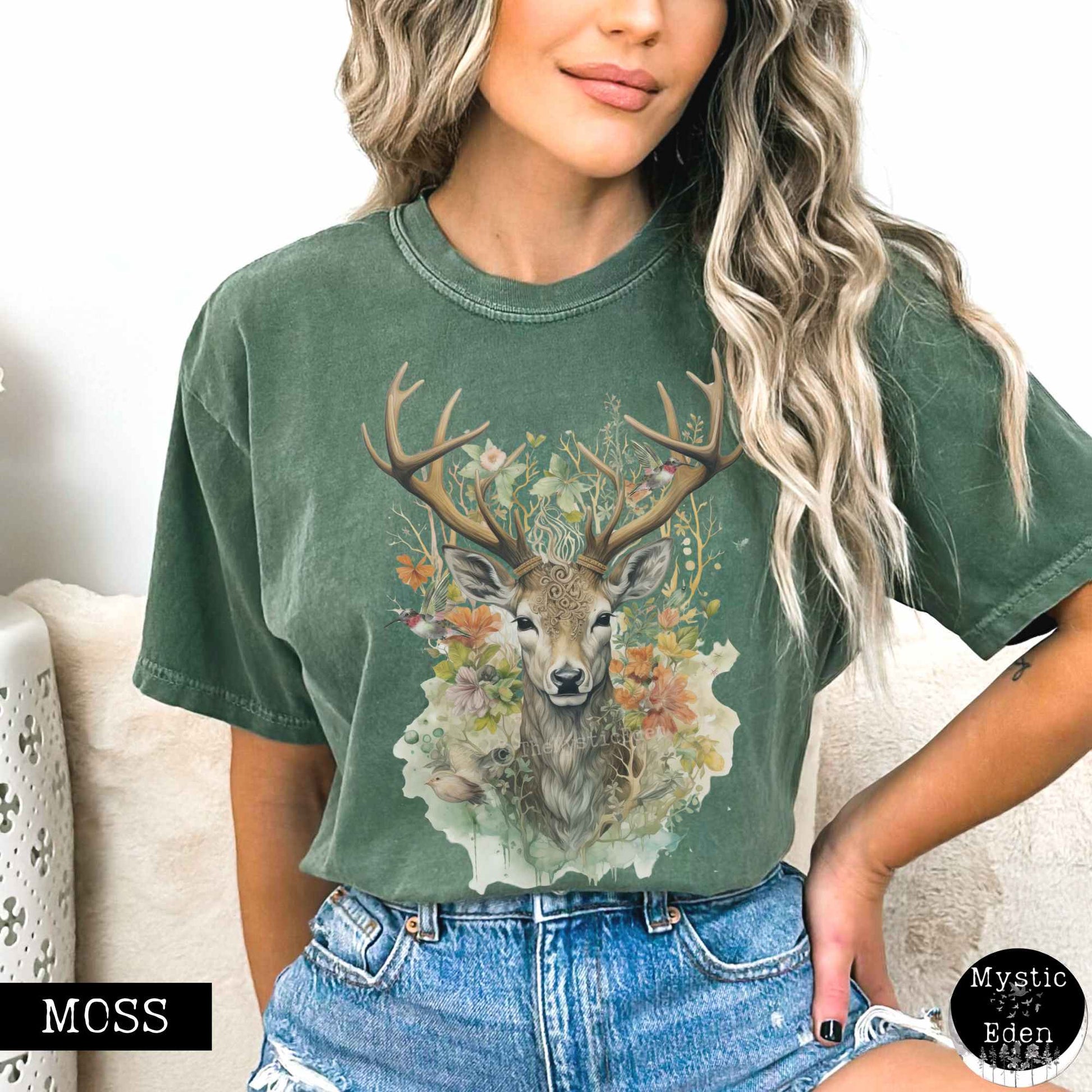 T-Shirt Moss / S Cottagecore deer floral shirt The Mystic Eden
