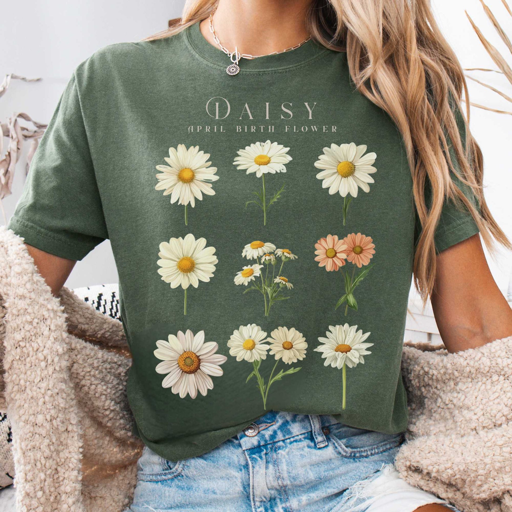 T-Shirt Moss / S Daisy April Birth Month Flower Shirt The Mystic Eden