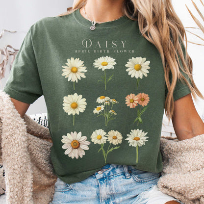 T-Shirt Moss / S Daisy April Birth Month Flower Shirt The Mystic Eden