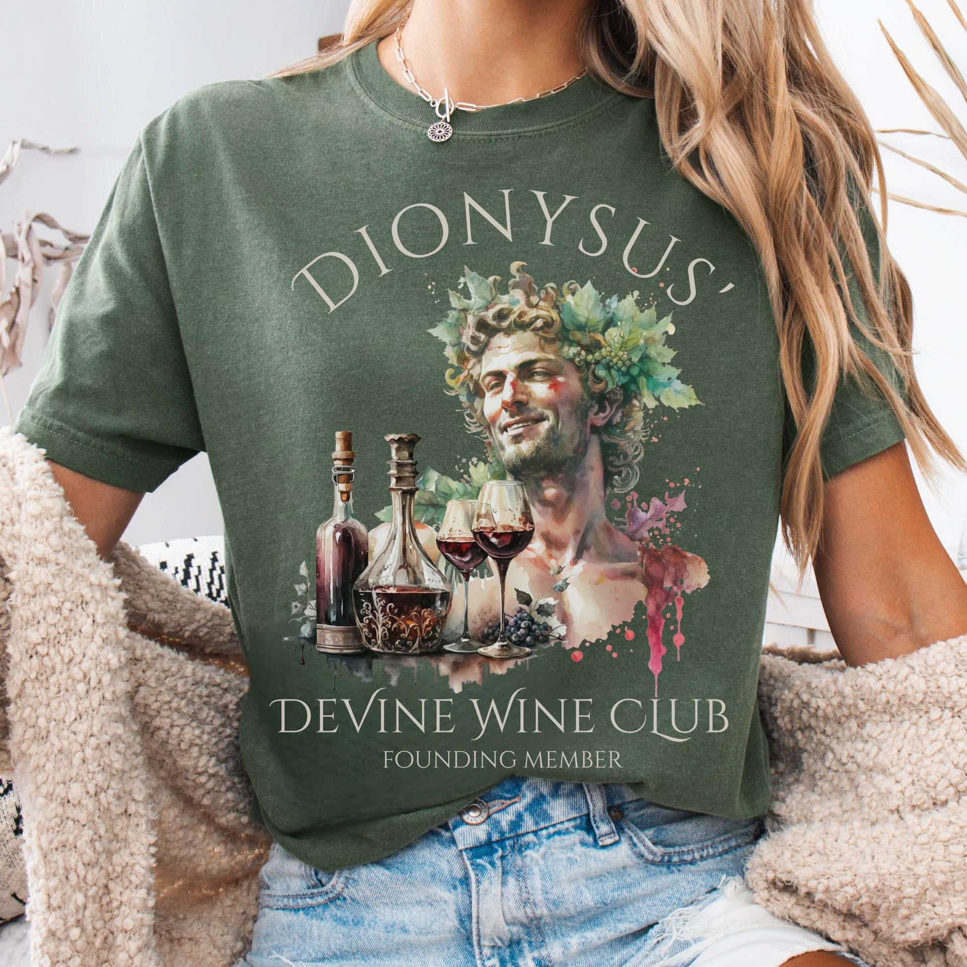 T-Shirt Moss / S Dionysus Devine Wine Club Mythology Tee The Mystic Eden