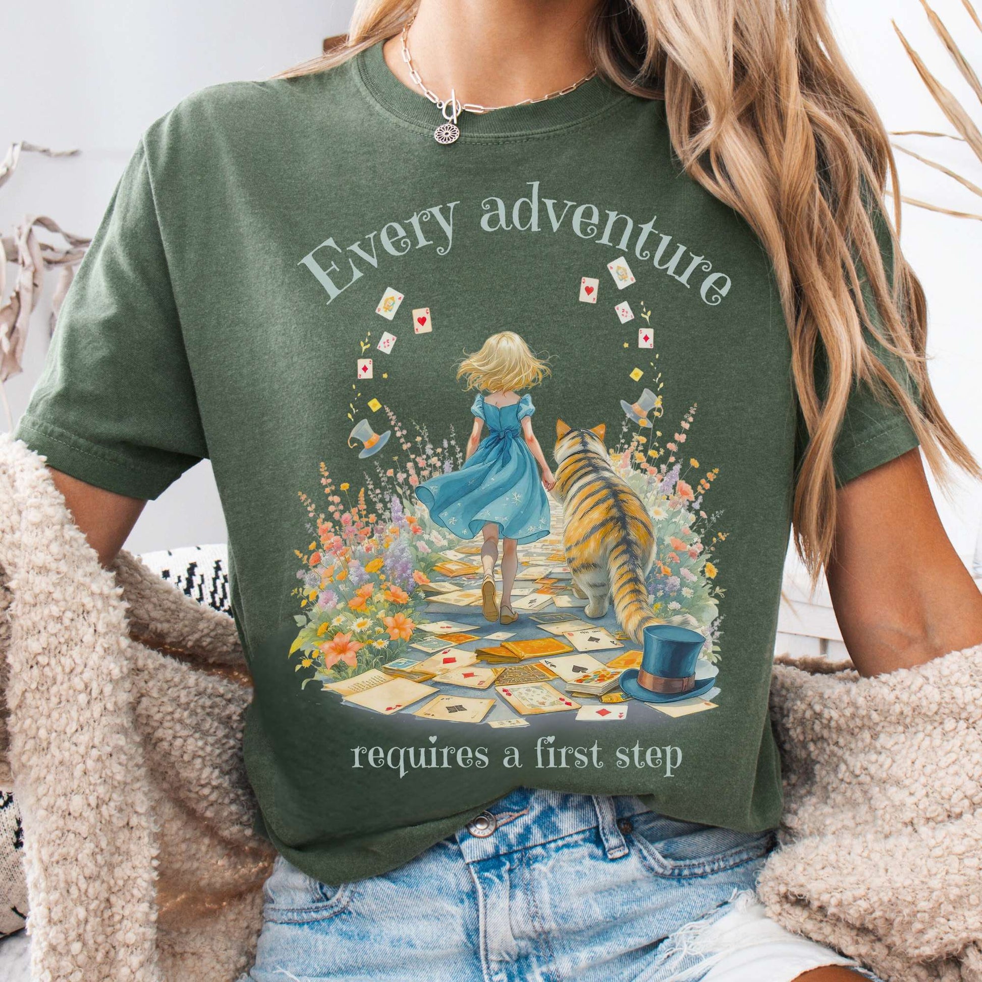 T-Shirt Moss / S Every Adventure Requires a First Step Alice Tee The Mystic Eden
