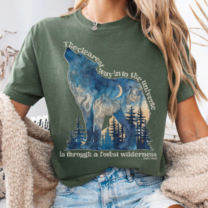 T-Shirt Moss / S Forest Wilderness Wolf T-Shirt – Nature Quote Tee The Mystic Eden