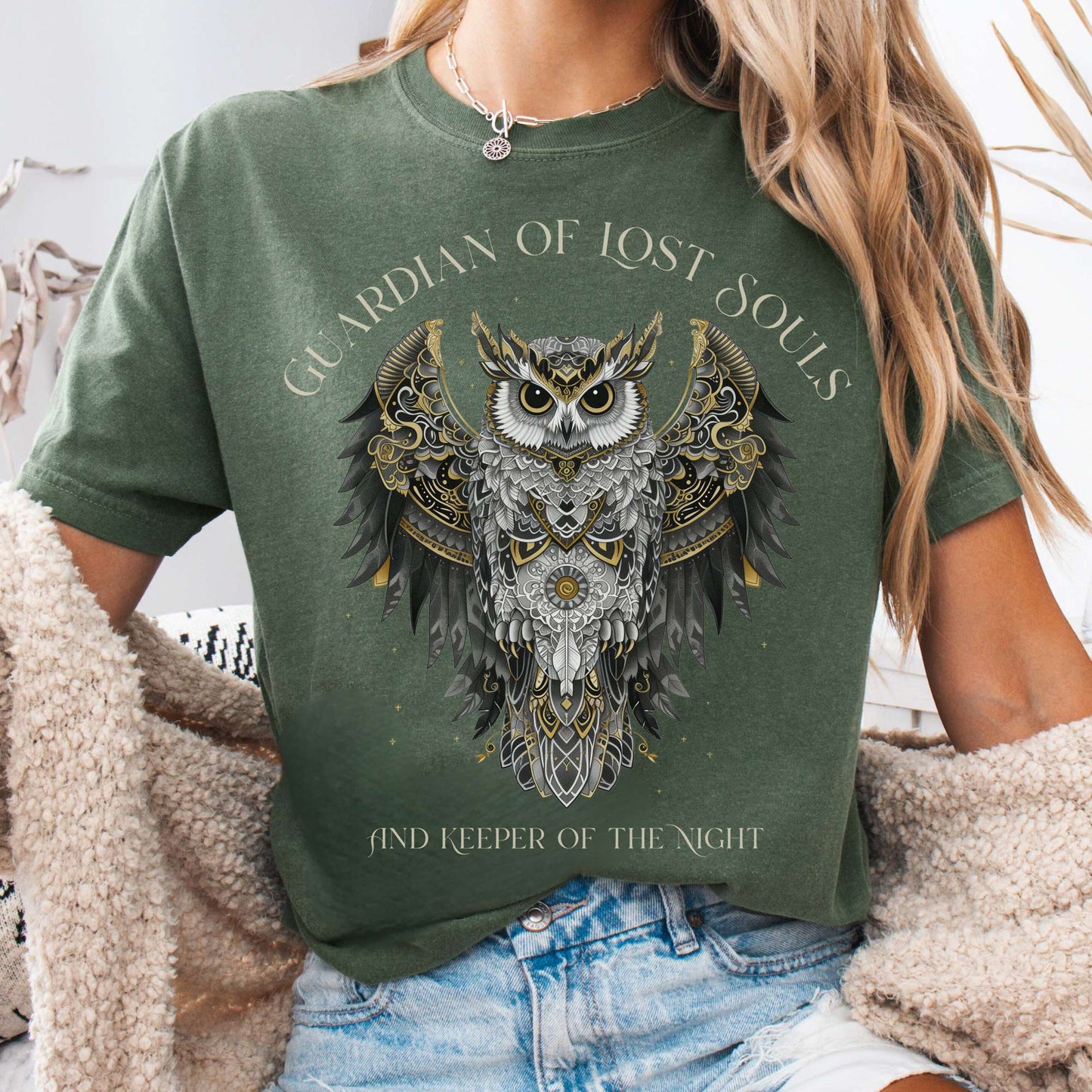 T-Shirt Moss / S Guardian of Lost Souls Mythic Owl Tee The Mystic Eden