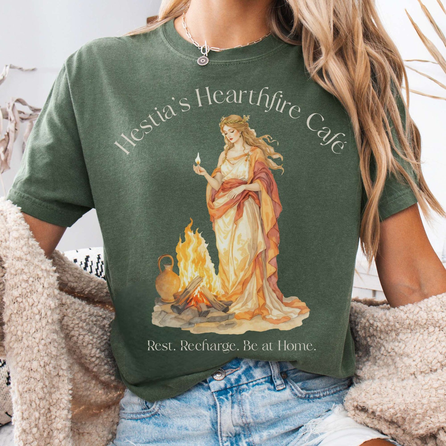 T-Shirt Moss / S Hestia’s Hearthfire Café Mythology Tee The Mystic Eden