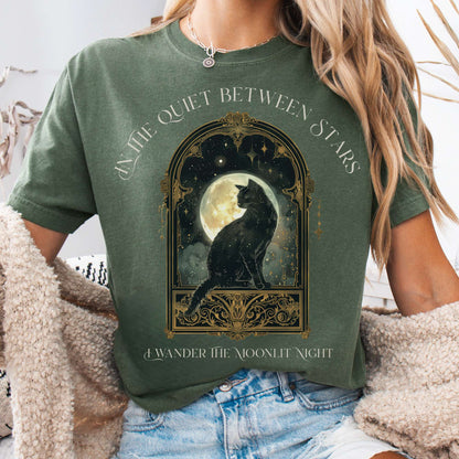 T-Shirt Moss / S In the Quiet Between Stars Moonlit Cat Tee The Mystic Eden