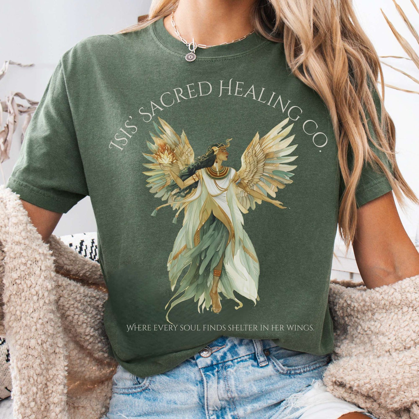 T-Shirt Moss / S Isis' Sacred Healing Co Egyptian Mythology Tee The Mystic Eden