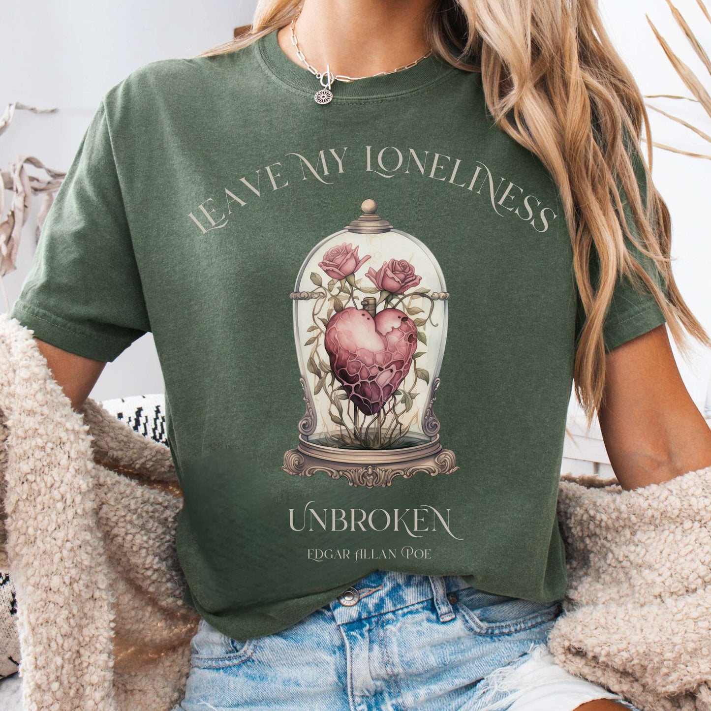 T-Shirt Moss / S Leave My Loneliness Unbroken T-Shirt – Poe Gothic Romance Tee The Mystic Eden
