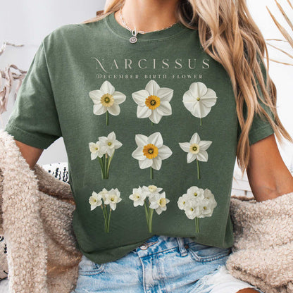 T-Shirt Moss / S Narcissus December Birth Month Flower Shirt The Mystic Eden