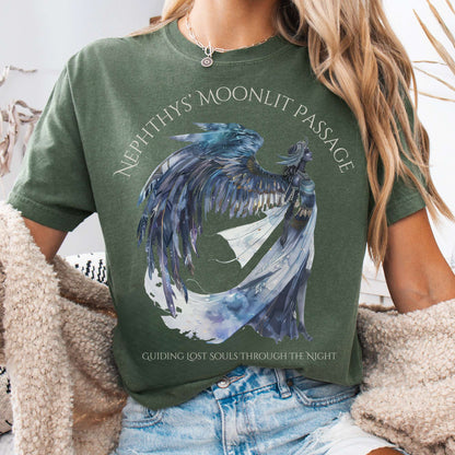 T-Shirt Moss / S Nephthys' Moonlit Passage Egyptian Mythology Tee The Mystic Eden