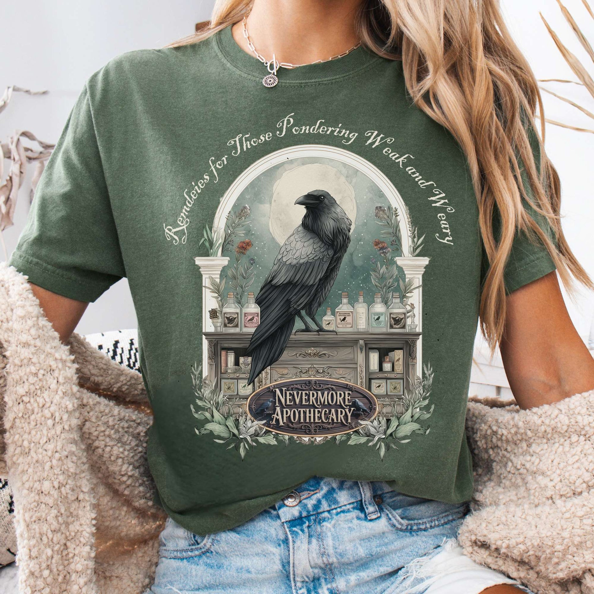 T-Shirt Moss / S Nevermore Apothecary Edgar Allan Poe Tee The Mystic Eden