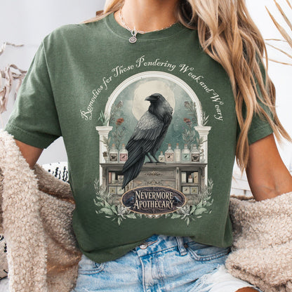 T-Shirt Moss / S Nevermore Apothecary Edgar Allan Poe Tee The Mystic Eden