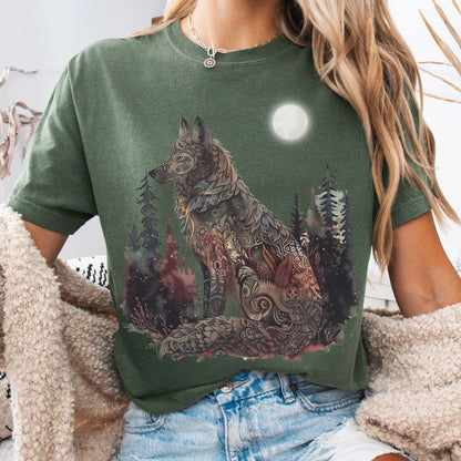 T-Shirt Moss / S Nightfall Wolf T-Shirt – Mystical Forestcore Tee The Mystic Eden