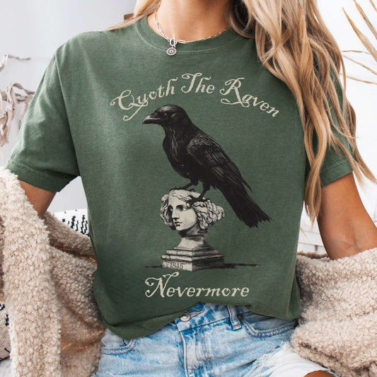 T-Shirt Moss / S Quoth the Raven Nevermore Edgar Allan Poe Tee The Mystic Eden