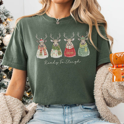T-Shirt Moss / S Ready to Sleigh — Festive Reindeer Christmas Tee The Mystic Eden